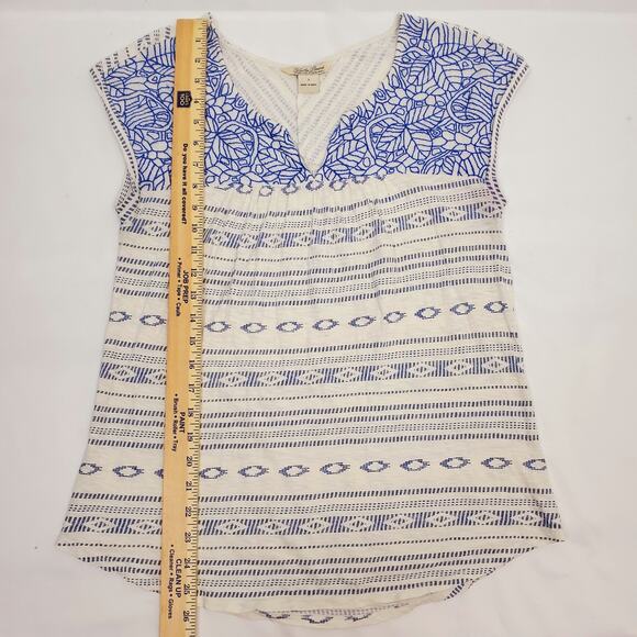 Lucky Brand Top S Embroidered Blue White Cap Sleeve Boho Gypsy Womens Size - Picture 4 of 6